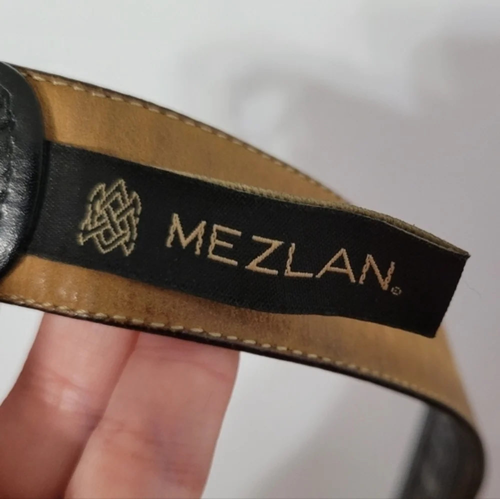 Mezlan Men's Genuine Crocodile Leather Dress Belt Size 34 Black Spain‎ Brass
